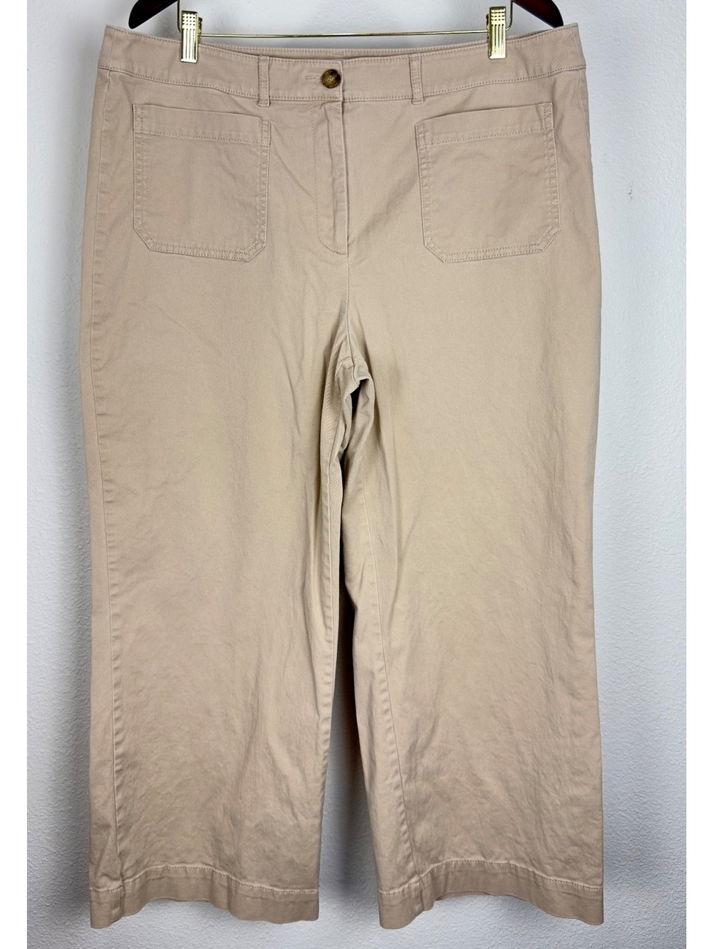 LOFT Womens Size 16 Wide Leg Pants Beige Khaki Patch Pockets Casual